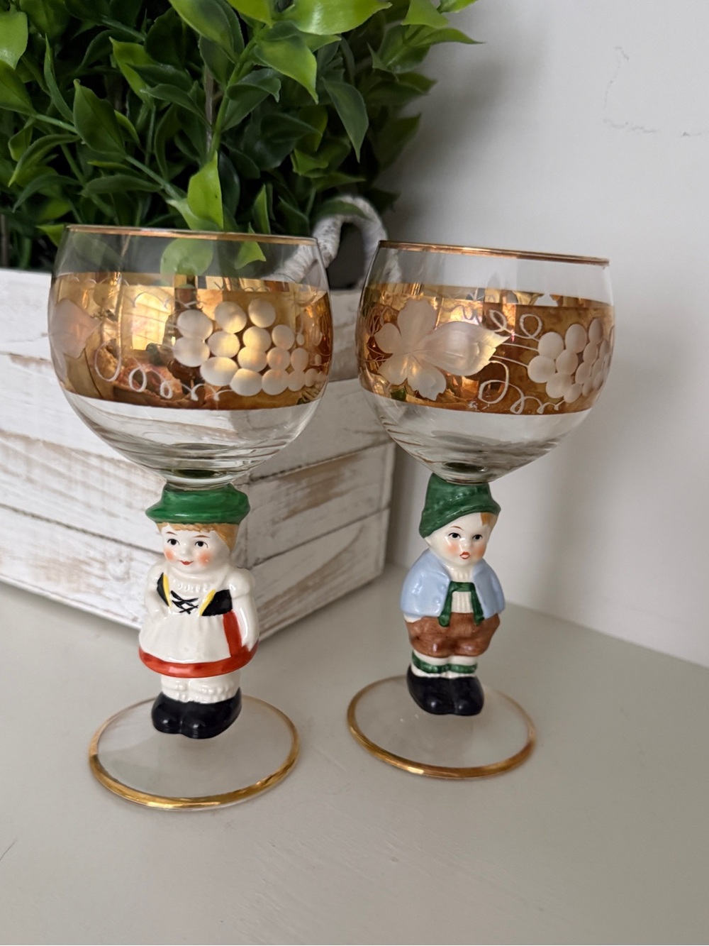 Goebel/Hummel Figurine Stems Hansel and Gretel Mid-Century Wine Goblet Vintage